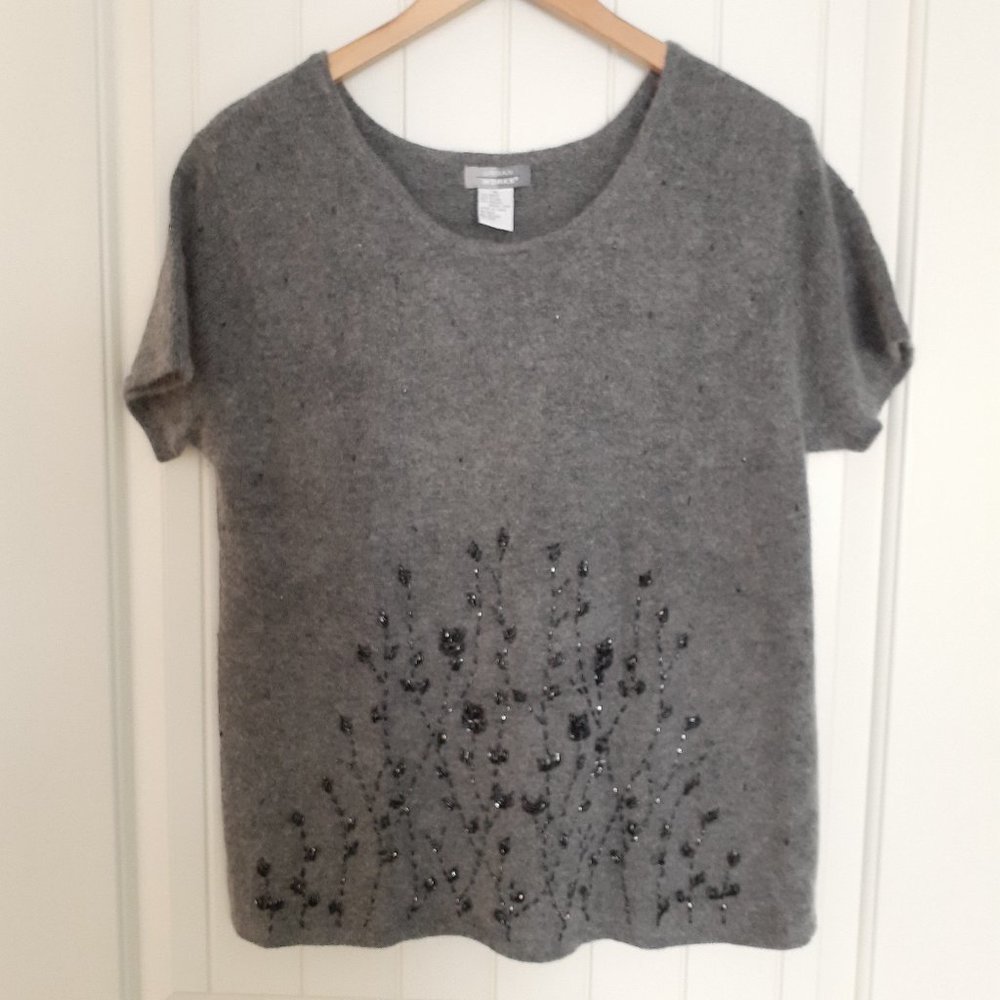 Urban Works Beaded Angora Blend Short Sleeve Round Neck Sweater Gray Size XL